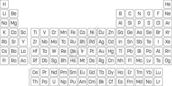 电子材料元素周期表 带有化学元素符号的简单表格 黑色大纲矢量插图Black Group学校重量化学品图表材料援助原子化学电子海报插画