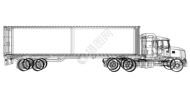 带半挂车的卡车 韦克托草稿送货草图商业蓝图进口物流港口货物绘画背景图片