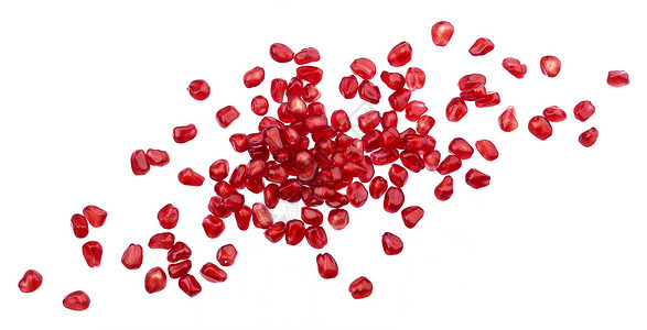 软籽石榴包装在白色背景上孤立的石榴种子宏观收藏石榴石水果包装团体飞行热带红色背景
