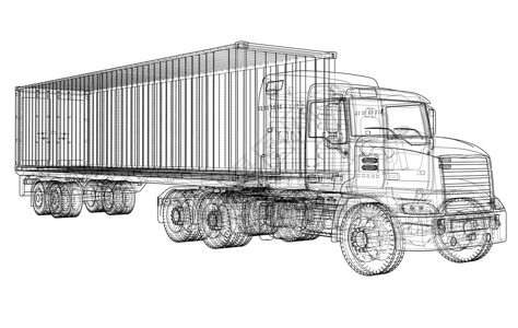 美国卡车轮廓矢量渲染 3货物物流送货船运进口绘画贮存商品盒子货车设计图片