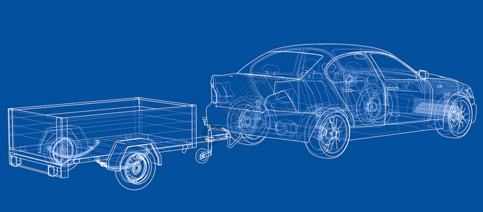 家用车带有开放式拖车草图的轿车 韦克托绘画汽车送货车辆货物插图蓝图重量数字化货运插画