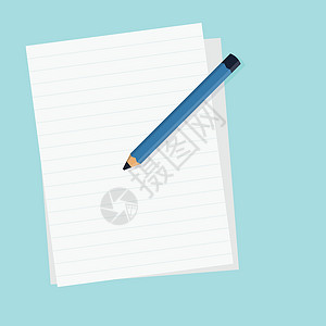 纯蓝色纸素材带空白纸和孤立蓝色背景矢量图的扁铅笔 注意记忆概念插画