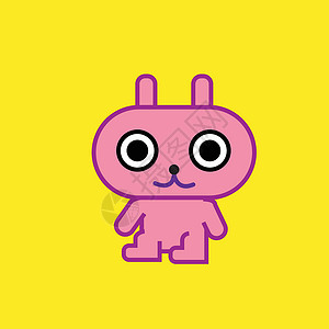 粉红兔偷笑可爱的卡通人物粉红兔艺术与黄色背景矢量图 儿童兔简单设计插画