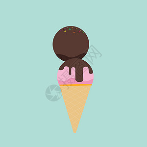 双蛋同庆可爱的双色调冰淇淋与柔和的背景 甜心冰淇淋矢量图 草莓和巧克力蛋筒与 toppin插画