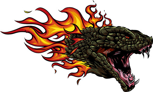 龙之首在火焰中燃烧愤怒绘画翅膀爬虫尾巴卡通片动物爪子神话攻击性插画
