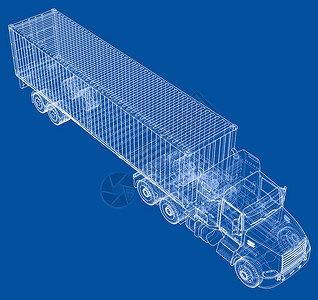 美国卡车轮廓矢量渲染 3物流商品货物技术港口草稿绘画盒子货运货车设计图片