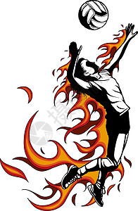 排球运动员与火焰的剪影 矢量图背景图片