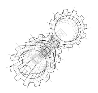 3D 齿轮 韦克托插图草图绘画车轮工程力学装置机器线条圆形背景图片