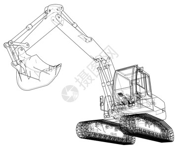 挖掘机概念大纲 韦克托机械矿业车辆绘图力量金属挖掘建筑运动刮刀设计图片
