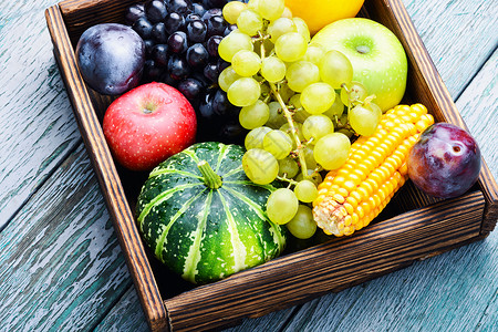 美丽的秋收时间李子季节收成收获水果葫芦篮子食物蔬菜背景图片