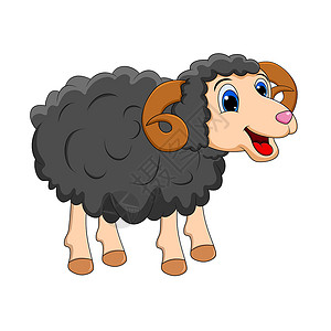 孤立在白背景上的卡通黑面设计羊毛农场十二生肖喇叭艺术插图标识吉祥物荒野动物插画