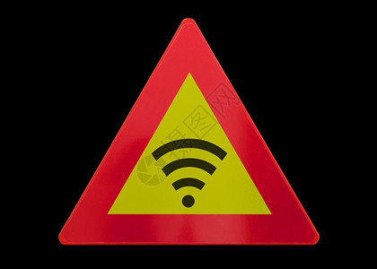 三角形红色孤立的交通信号路标  无 WiFi危险警告红色黄色三角形木板上网互联网白色对角线背景