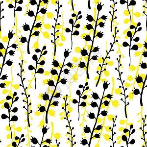 无缝花纹 矢量自然明亮背景棕榈插图情调植物群植物黑色手绘绘画黄色花序背景图片