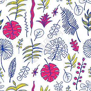 无缝花纹 矢量自然明亮背景花序棕榈树叶叶子热带插图植物墙纸丛林手绘背景图片
