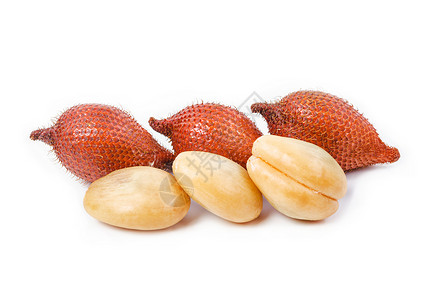 泰国的蛇果 沙拉果或萨拉果棕榈农业种子白色热带红色团体水果背景图片