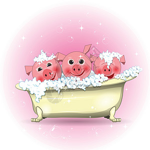 洗手间有三只快乐猪背景图片