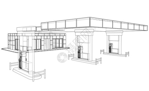 建筑线框加油站  3 的矢量渲染化石汽油工程软管燃料插图蓝图建筑石油气体插画