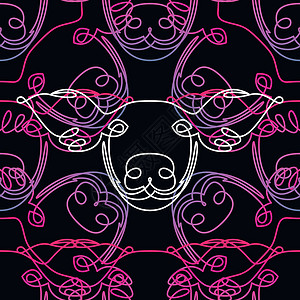 猪脸 线性线条样式 无尽的线 图案 粉色和紫色 标识图标 矢量图  2019 年农历新年象征音乐会网络内衬动物插图农场背景图片