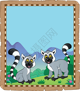 两只快乐狐猴的羊皮纸高清图片
