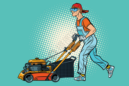 扫地机器数码割草机工人 专业与服务插画
