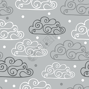 灰色云彩手画的天衣无缝图案 云彩可爱 星星灰色背景插画