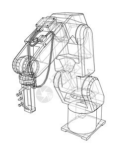 3D 轮廓机械臂  3 的矢量渲染线条工厂自动化生产商业蓝图插图机器技术草图背景图片