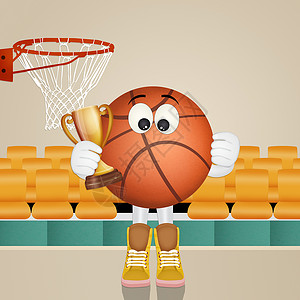 篮球球娱乐闲暇卡通片杯子优胜者勋章冠军插图篮子背景图片