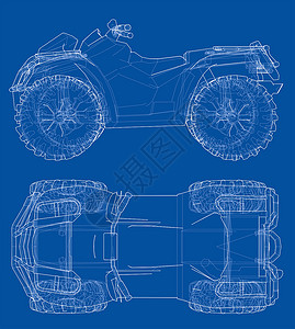 运输图ATV 二次地震概念纲要力量四边形引擎越野汽车赛车渲染绘画车轮草图背景