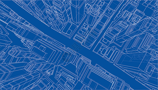 城市线框图线框房子渲染绘画方案建筑师住宅办公室建造技术3d背景