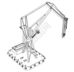 扁平化物流图浮起重机漂浮机器货运蓝图巡航海洋血管送货钻机框架背景