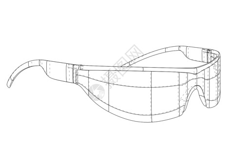 VR 虚拟现实眼镜概念蓝图头盔视频线条电子展示工具耳机游戏面具背景图片