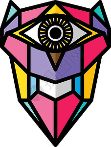 一只眼睛猫头鹰标志标识多彩主题 vecto动物耳朵马赛克彩虹图表背景图片