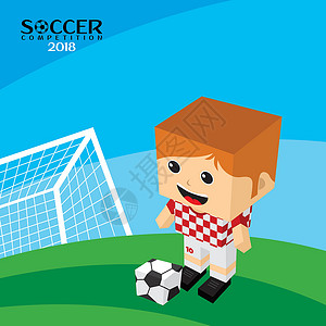 克罗地亚足球国家队足球锦标赛 201等距正方形场地世界运动员玩家分数绿色前锋团队插画