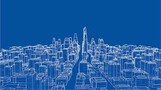 城市线框图线框街道金属框架景观3d财产蓝图绘画城市工程背景