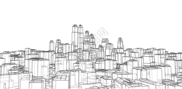 城市线框图线框金属办公室3d景观渲染财产草图蓝图方案街道背景