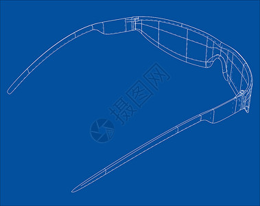 VR 虚拟现实眼镜概念玻璃蓝图头盔线条展示3d视频游戏工具电子背景图片