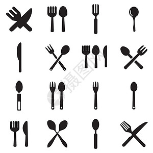 刀叉勺子厨房叉和勺子图标矢量插画