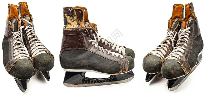 旧式皮革溜冰鞋溜冰场冰球鞋曲棍球运动员体育器材冰刀运动冰球溜冰者背景图片