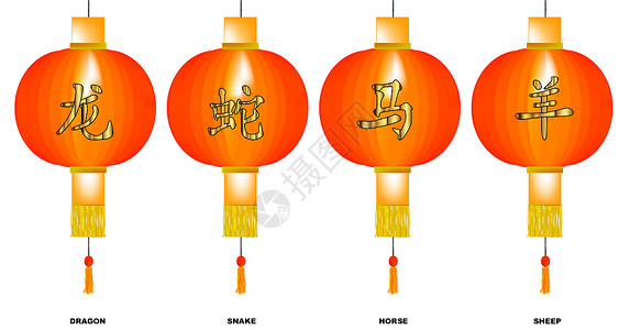 中国动物新年 龙蛇山马羊插图照明派对文化蜡烛背景图片