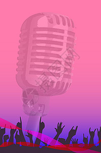 卡拉OK夜间观众海报插图艺术乐队麦克风人声绘画乐趣娱乐演出艺术品背景图片