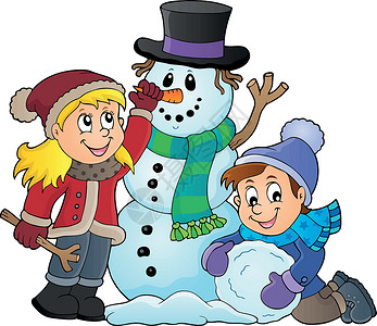 孩子们建造雪人主题图象1背景图片