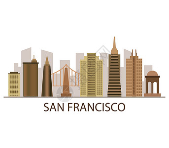 旧金山城市天线纪念碑办公室反射景观插图摩天大楼建筑地标天空旅行插画