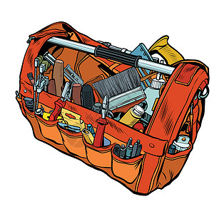 工具袋装有工作工具的袋插画