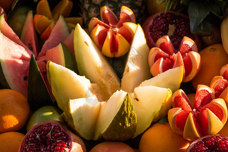葡萄果 芒果 石榴 橘子 香蕉和瓜水果灰色柠檬食物橙子情调营养饮食柚子热带背景图片