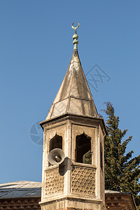 奥斯曼清真寺的米纳雷特尖塔建筑旅行脚凳历史性火鸡背景图片