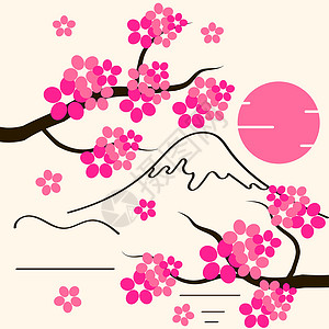 樱桃花幕背景樱花花朵粉红平面花园婚礼花瓣卡片墙纸季节文化庆典植物插图背景图片