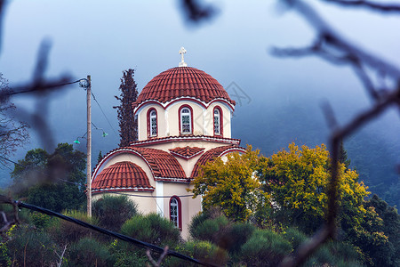 卡迪亚希腊佩罗蓬内斯马列维圣母玛利亚基督教正教修道院附近的小礼拜堂背景