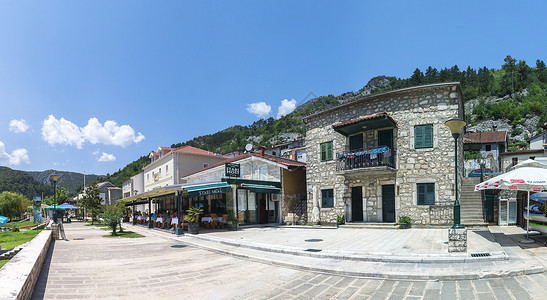 黑山Crnojevica河上的旧桥观光假期国家主流树叶餐厅爬坡社论咖啡店酒店背景图片
