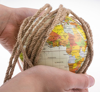 以绳子包裹着的环球盟誓学习教育行星世界教学绳索背景图片