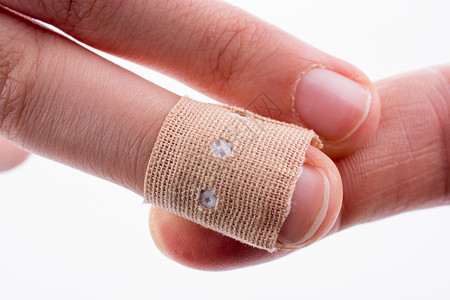 白绷带中的指头手指伤口伤害背景图片